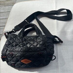 MZ Wallace Black Quilted Crossbody Bag with Red Accents